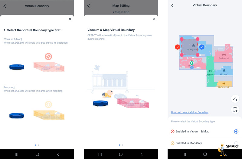 Sperrzonen werden in der ECOVACS DEEBOT T20 OMNI Handy-App eingestellt.